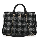 Tweed Shearling Quilted Lambskin Shopping Tote  Black Grey