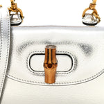 Boarded Dyana Lux Calfskin Mini Bamboo 1947 Top Handle Bag Silver