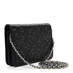Lambskin Camellia Studded Wallet on Chain WOC Black