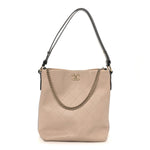 Calfskin Stitched Large Stripe Hobo Beige Black