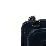 Lambskin Quilted Square Front Pocket Clutch With Chain Navy Blue