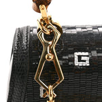 Sequin Lizard Embossed GG Mini Bamboo 1947 Top Handle Chain Bag Black White
