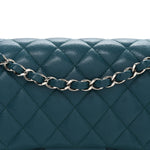 Caviar Quilted Medium Double Flap Dark Turquoise