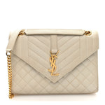 Grain De Poudre Textured Mixed Matelasse Medium Triquilt Monogram Satchel Crema Soft