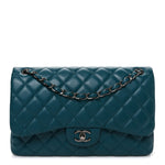Lambskin Quilted Jumbo Double Flap Turquoise