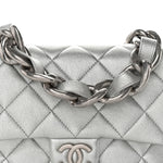 Metallic Lambskin Lacquered Quilted Small Flap Silver