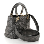 Metallic Grained Calfskin Cannage Medium Supple Lady Dior Steel