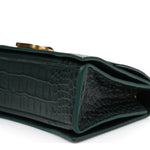 Extra Supple Calfskin Crocodile Embossed Small Crush Chain Bag Forest Green