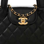 Shiny Aged Calfskin Quilted Nano Kelly Shopper Black