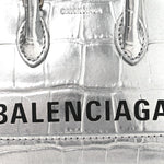 Metallic Calfskin Logo Crocodile Embossed Mini Ville Top Handle Bag Silver Black