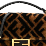 Shearling Vitello Dolce Macro FF 1974 Mini Baguette Tobacco Black