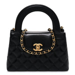 Shiny Aged Calfskin Quilted Nano Kelly Shopper Black