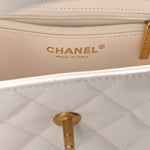 Shiny Aged Calfskin Quilted Nano Kelly Shopper White