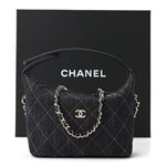 Denim Quilted Hobo Clutch With Chain Dark Blue Orange