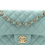 Caviar Quilted Small Double Flap Light Blue