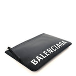 Calfskin Logo Large Cash Pouch With Handle Black White