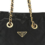 Nylon Tessuto Impuntu Quilted Flap Shoulder Bag Black
