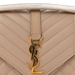 Grain De Poudre Textured Mixed Matelasse Medium Triquilt Monogram Satchel Dark Beige