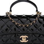 Patent Quilted Mini Top Handle Rectangular Flap Black