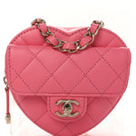 Lambskin Quilted CC In Love Heart Waist Belt Bag With Chain Pink