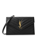 Grain De Poudre Matelasse Chevron Monogram Envelope Chain Wallet Black