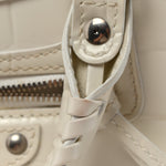 Semi Shiny Calfskin Crocodile Embossed Neo Classic Silver Hardware Nano City Crossbody White