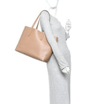 Calfskin TB Motif Embossed Medium Tote Camel