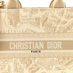 Canvas Calfskin Embroidered Small Plan De Paris Book Tote With Strap Beige