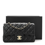 Lambskin Quilted Mini Rectangular Flap Black