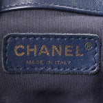 Lambskin Quilted Chain Drawstring Bag Navy Blue
