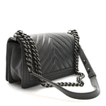 Lambskin Chevron Quilted Medium Boy Flap Grey