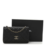Caviar Quilted Perforated Metal CC Wallet On Chain WOC Black