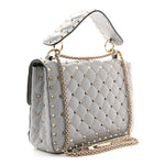 Nappa Medium Rockstud Spike Shoulder Bag Pastel Grey