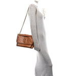 Crinkled Calfskin Matelasse Monogram Medium Niki Chain Satchel Caramel