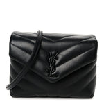 Calfskin Y Quilted Monogram Monochrome Toy Loulou Crossbody Bag Black