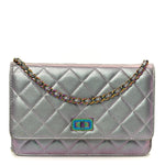 Iridescent Lambskin Quilted Reissue Wallet On Chain WOC Light Purple
