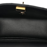 Lambskin Quilted Mini Top Handle Rectangular Flap Black