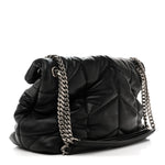 Lambskin Quilted Medium Loulou Puffer Monogram Chain Satchel Black