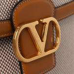 Smooth Calfskin Canvas 9to5 Shoulder Bag Natural Golden