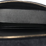 Denim Quilted Top Handle Slim Vanity Case With Chain Dark Blue