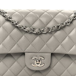 Lambskin Quilted Medium Double Flap Grey