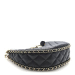 Lambskin Quilted Small Hobo Bag Black