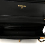 Shiny Lambskin Quilted CC Pearl Wallet on Chain WOC Black