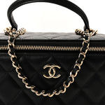 Lambskin Quilted Small Top Handle Vanity Case With Chain Black