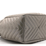 Iridescent Calfskin Chevron Small Urban Spirit Drawstring Bag Silver