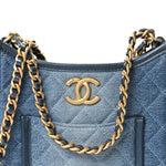 Washed Denim Quilted Small Hobo Blue