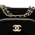 Velvet Effect Nylon Shiny Crumpled Calfskin Mini Quilted Chanel 25 Clutch With Chain Black
