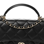 Lambskin Quilted Flap Phone Holder With Chain Black