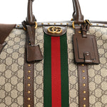 GG Supreme Monogram Textured Dollar Calfskin Web Studded Large Savoy Duffle Bag Beige Ebony