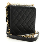 Goatskin Quilted Chic Pearls Flap Black